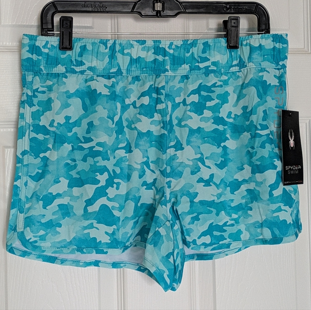 Spyder Swim Board Shorts Camo Aqua Blue Quick Dry Women's Small